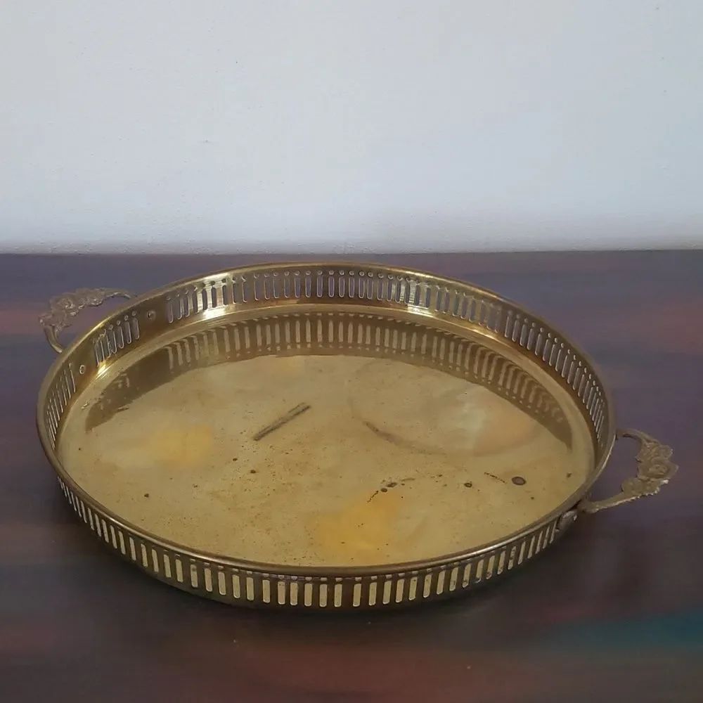 Vintage Brass Vanity Tray with Floral Designed Handles